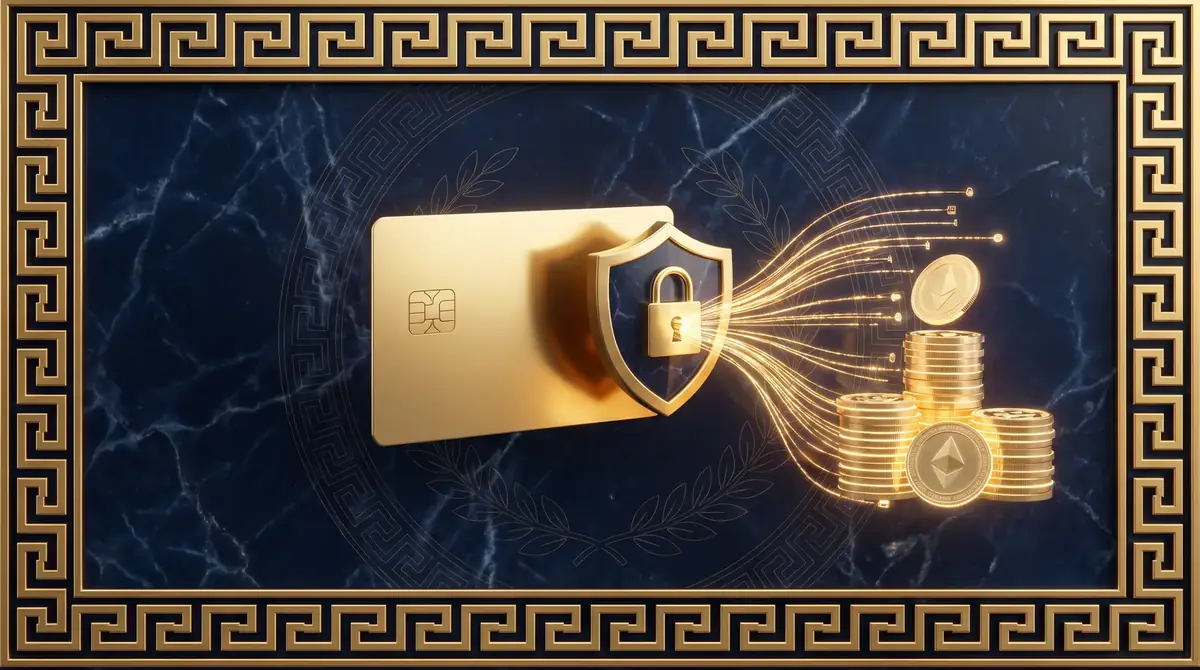 Carte bancaire dorée et bouclier de sécurité représentant les paiements
